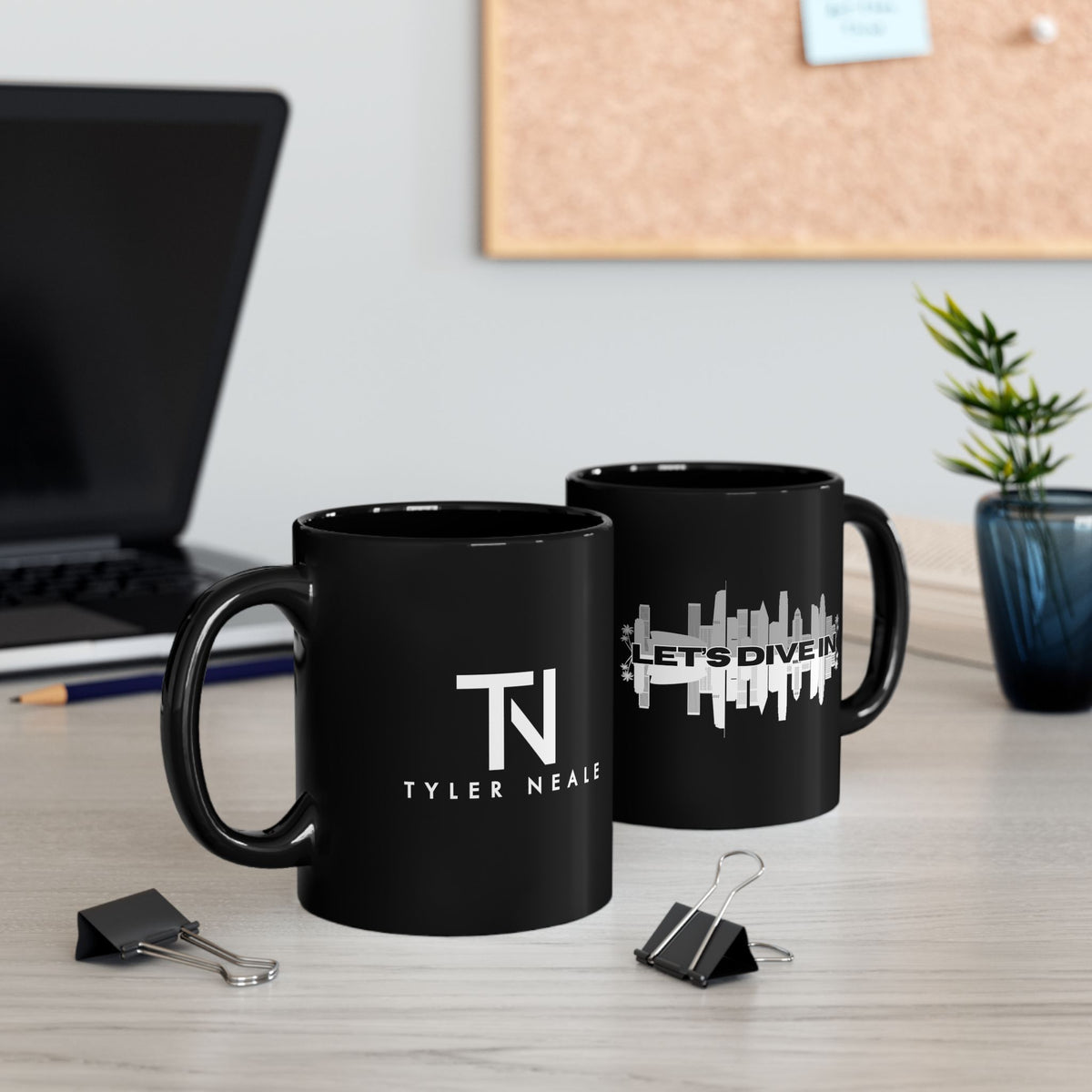 "Let’s Dive In" LA Skyline Mug Black by Tyler Neale Shop