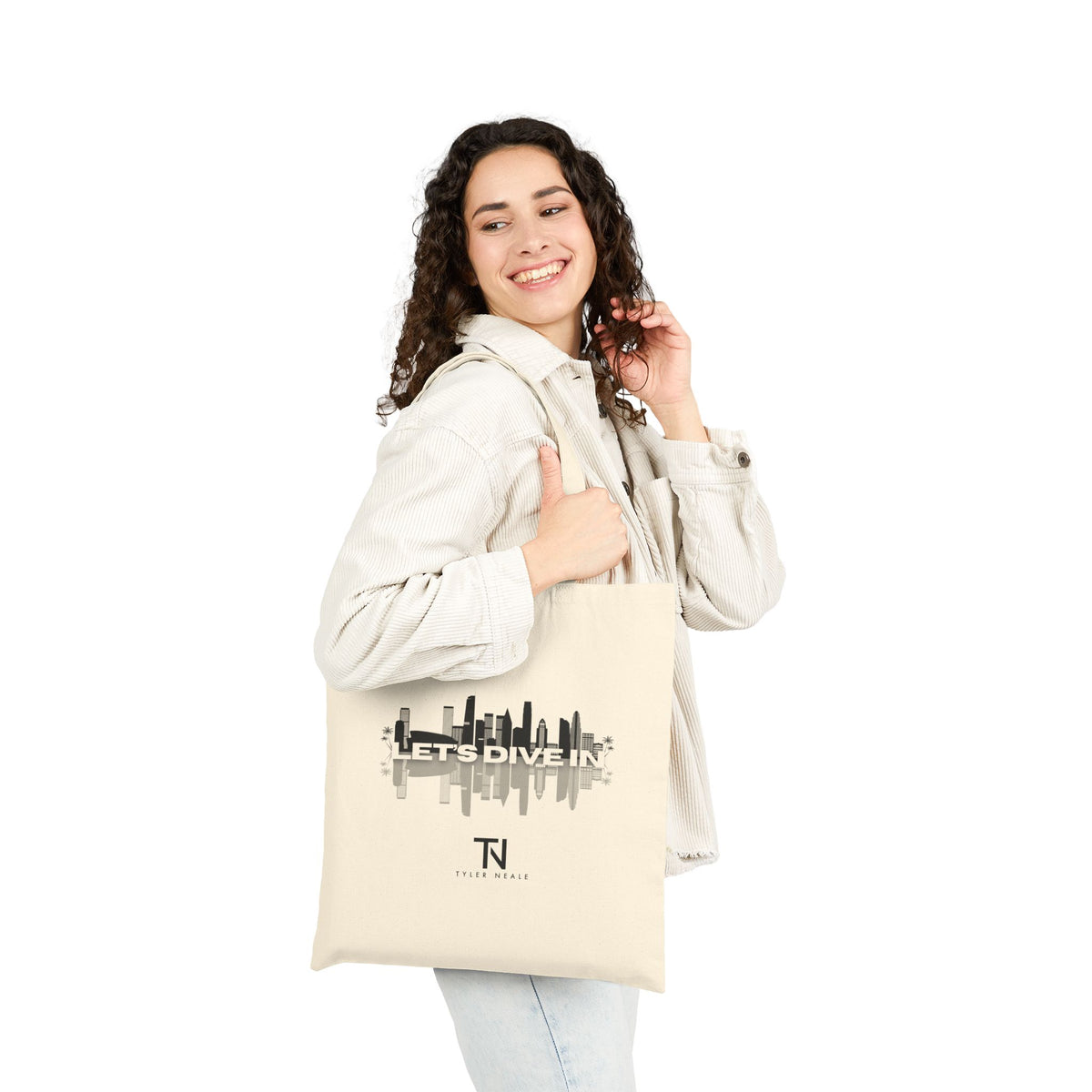 "Let’s Dive In" LA Skyline Canvas Tote Sand by Tyler Neale Shop