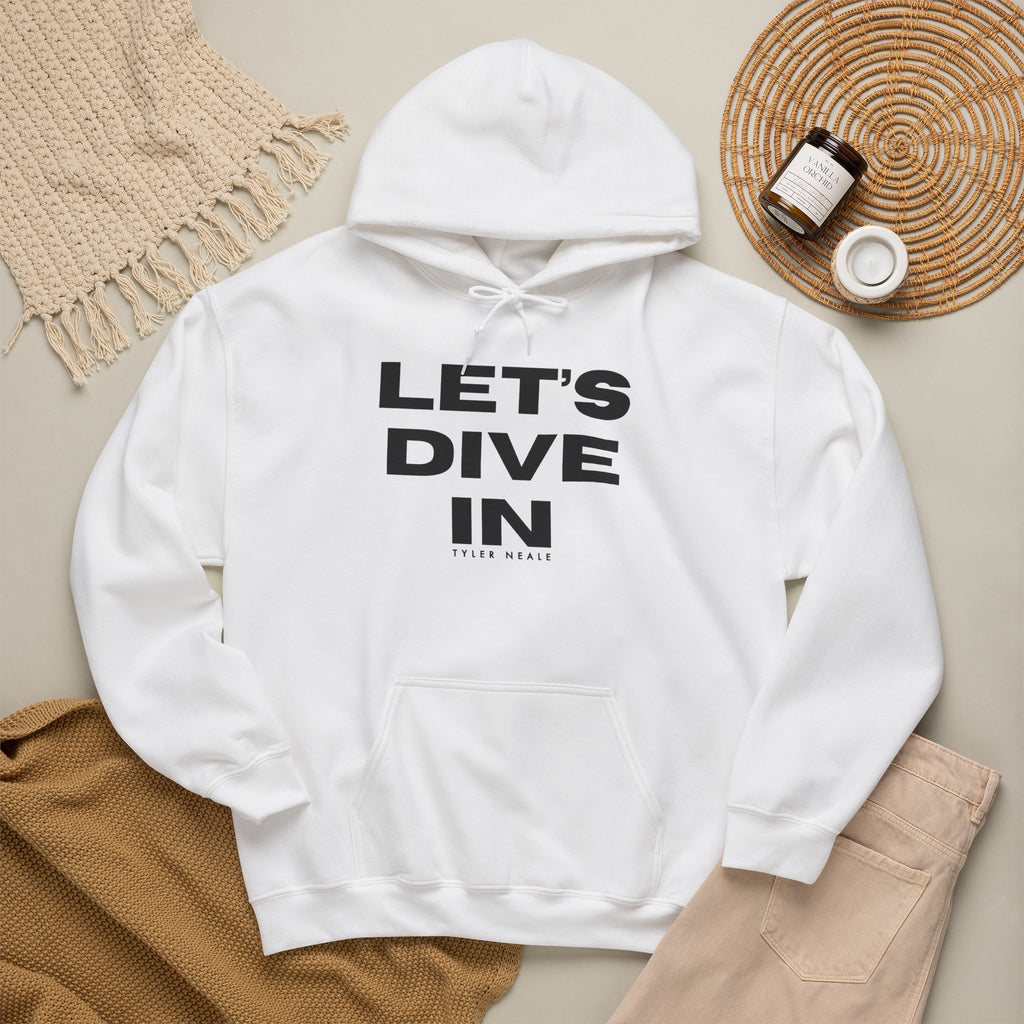 "Let’s Dive In" Lightweight Hoodie White by Tyler Neale Shop