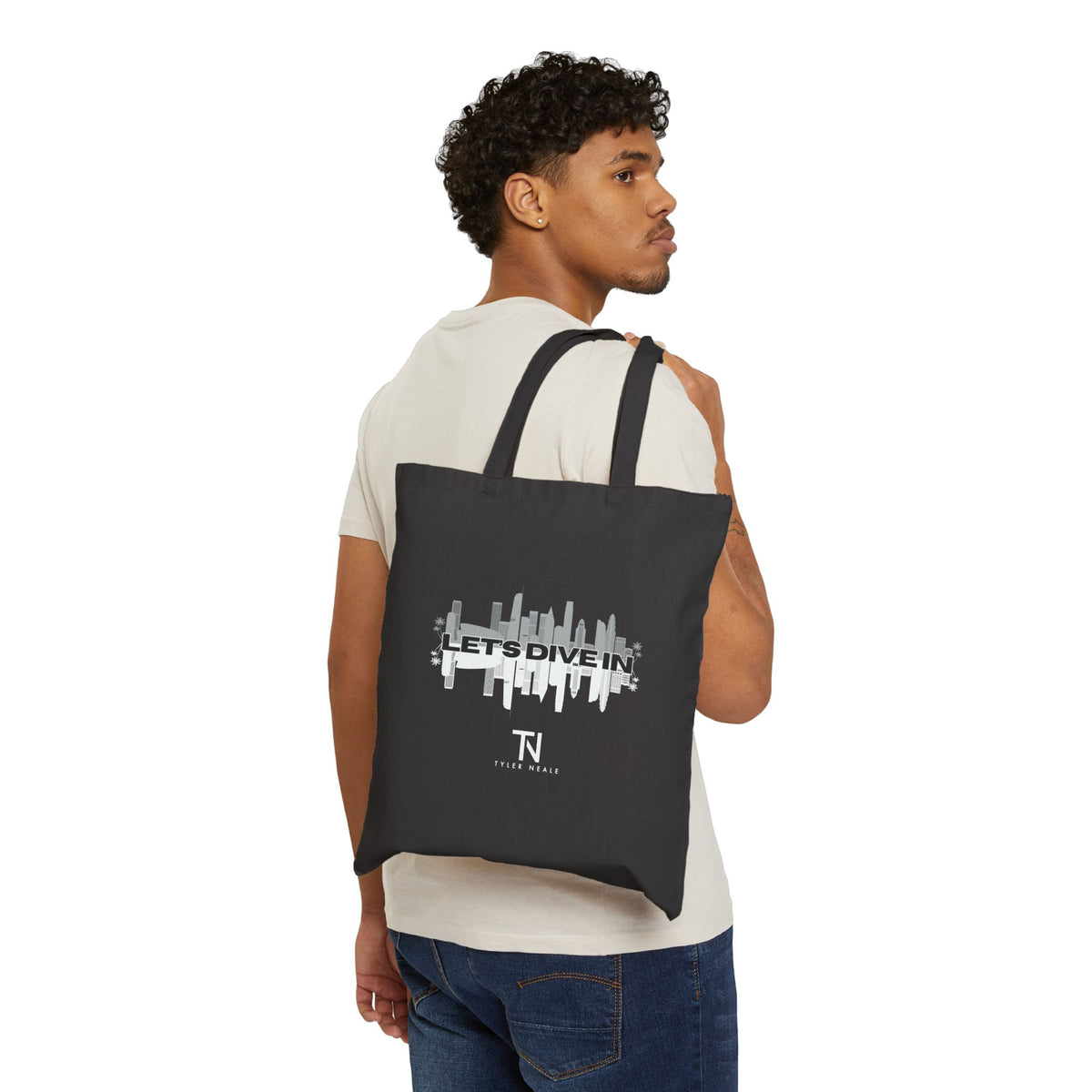 "Let’s Dive In" LA Skyline Canvas Tote Black by Tyler Neale Shop