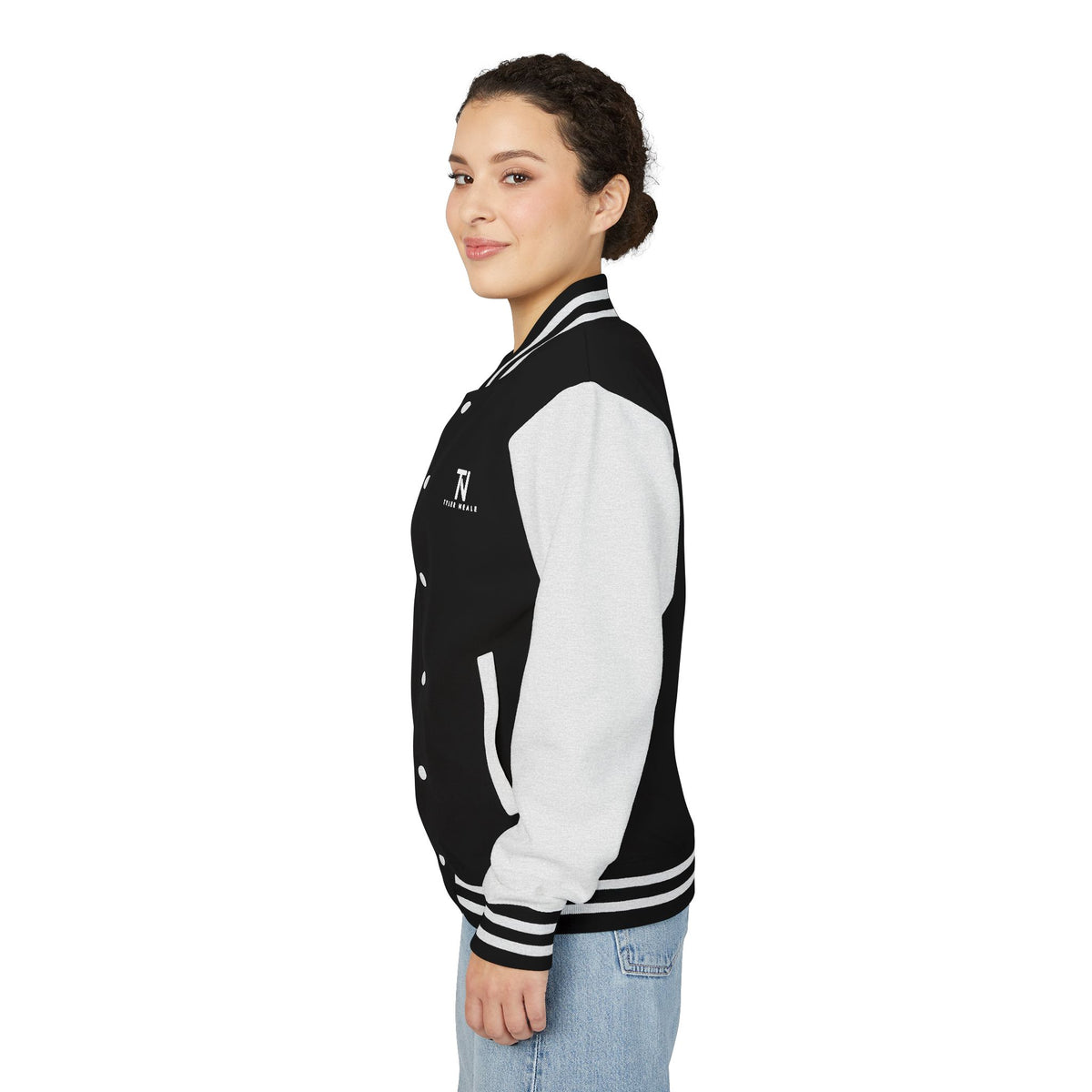 "Let's Dive In" LA Skyline Varsity Jacket Jet Black / Arctic White by Tyler Neale Shop