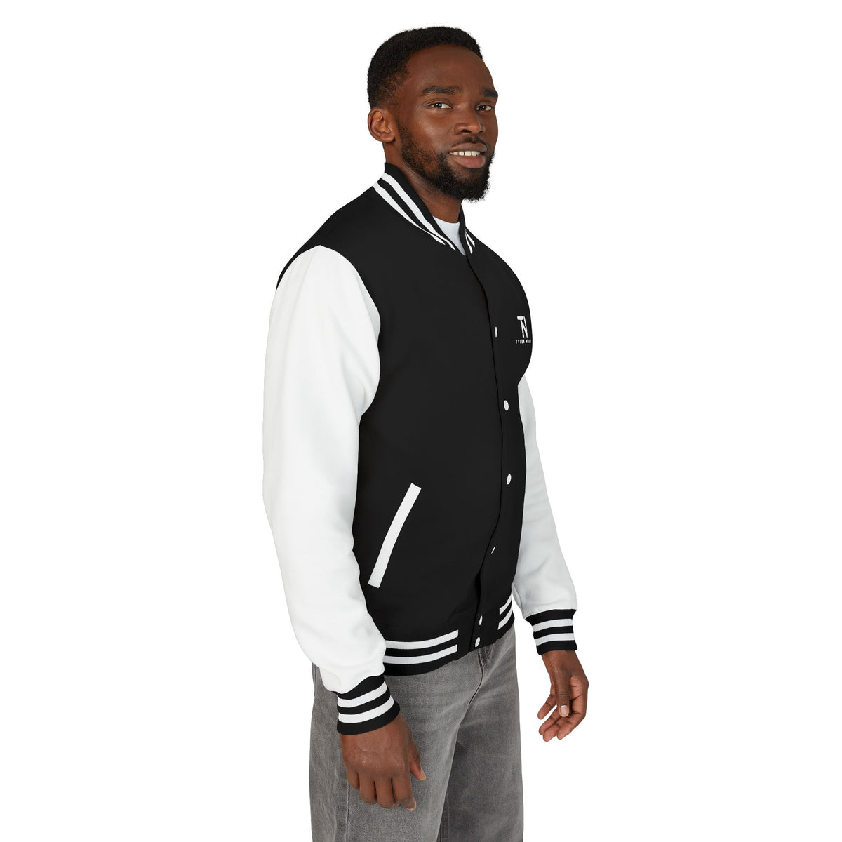 "Let's Dive In" LA Skyline Varsity Jacket Jet Black / Arctic White by Tyler Neale Shop