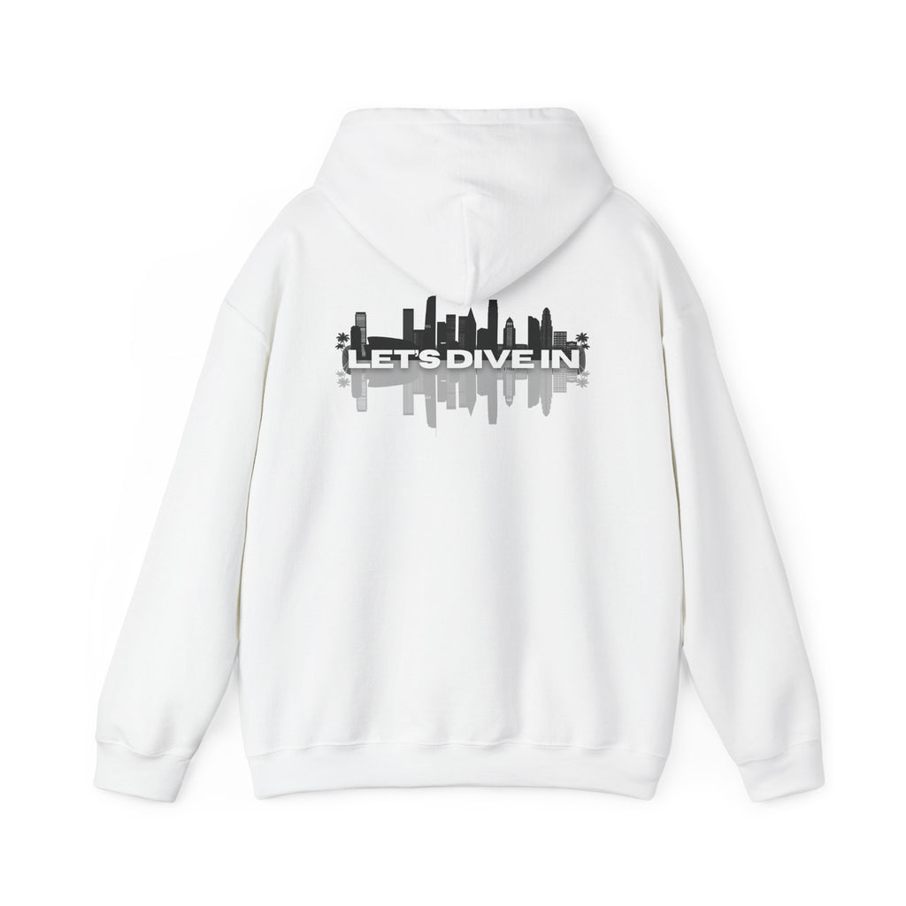 "Let’s Dive In" LA Skyline Lightweight Hoodie White by Tyler Neale Shop