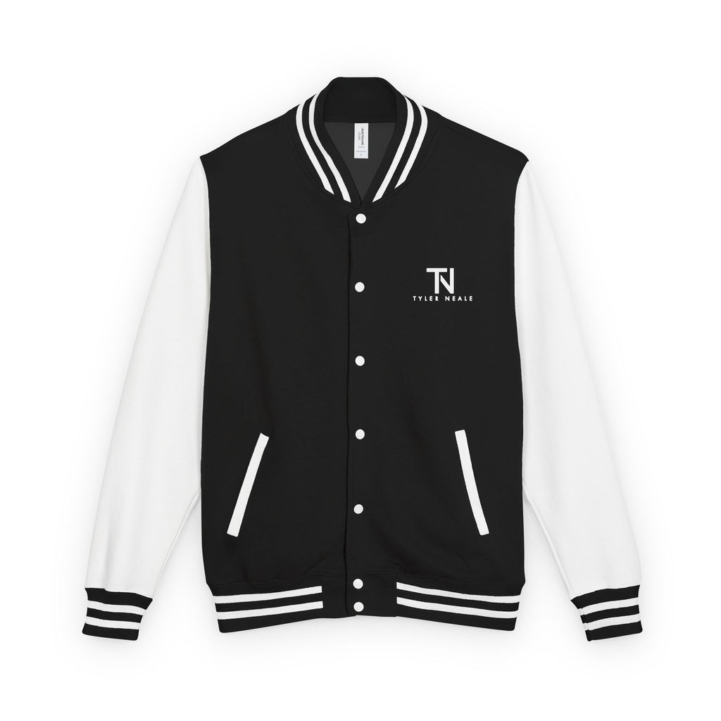"Let's Dive In" LA Skyline Varsity Jacket Jet Black / Arctic White by Tyler Neale Shop