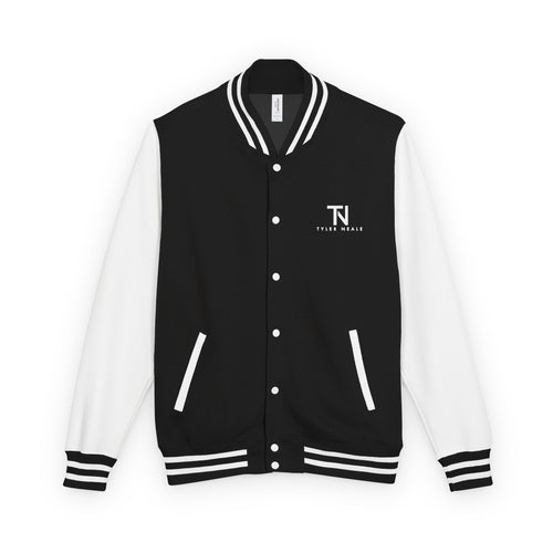 "Let's Dive In" LA Skyline Varsity Jacket Jet Black / Arctic White by Tyler Neale Shop