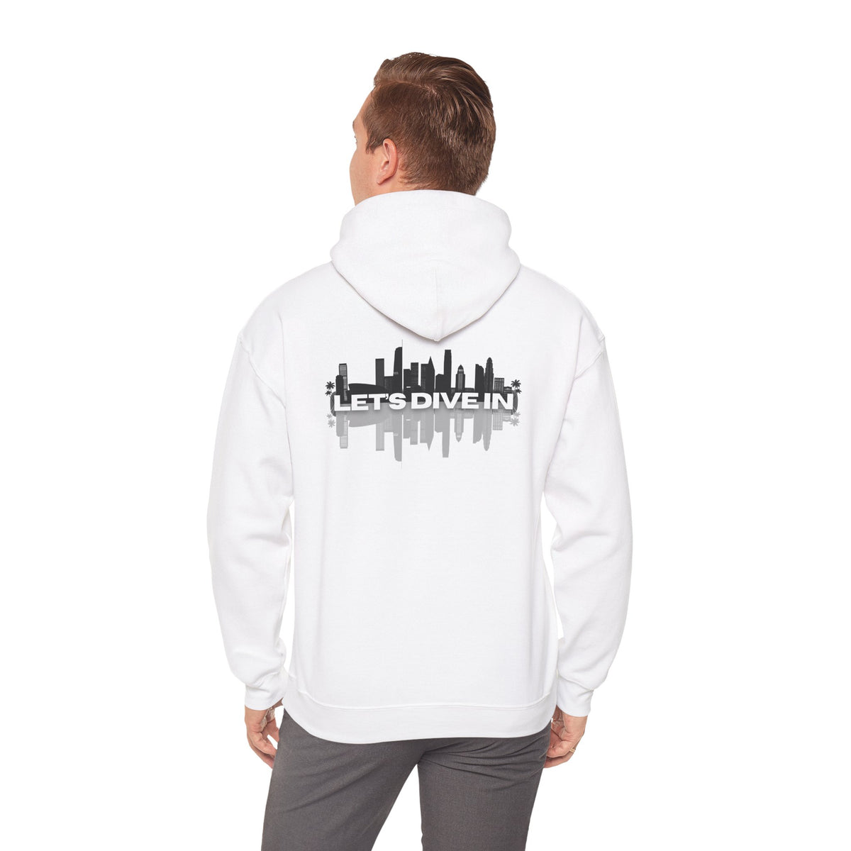 "Let’s Dive In" LA Skyline Lightweight Hoodie White by Tyler Neale Shop