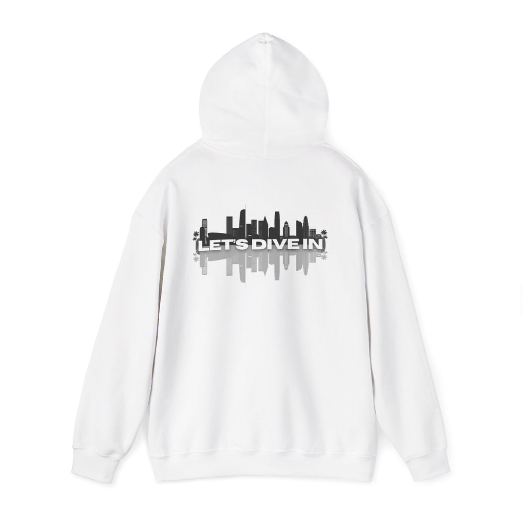 "Let’s Dive In" LA Skyline Lightweight Hoodie White by Tyler Neale Shop